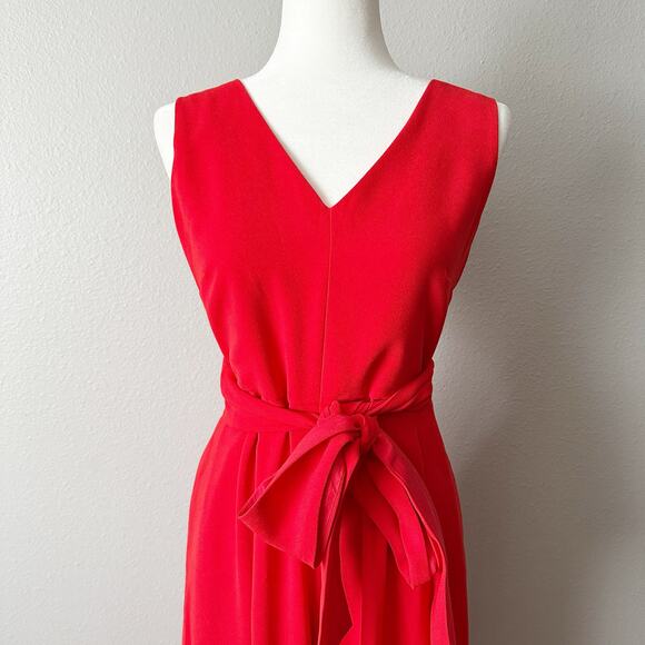 J. Crew Tie-Waist Bright Red Crepe Sleeveless V Neck Jumpsuit Women’s Size 8 - Picture 4 of 13
